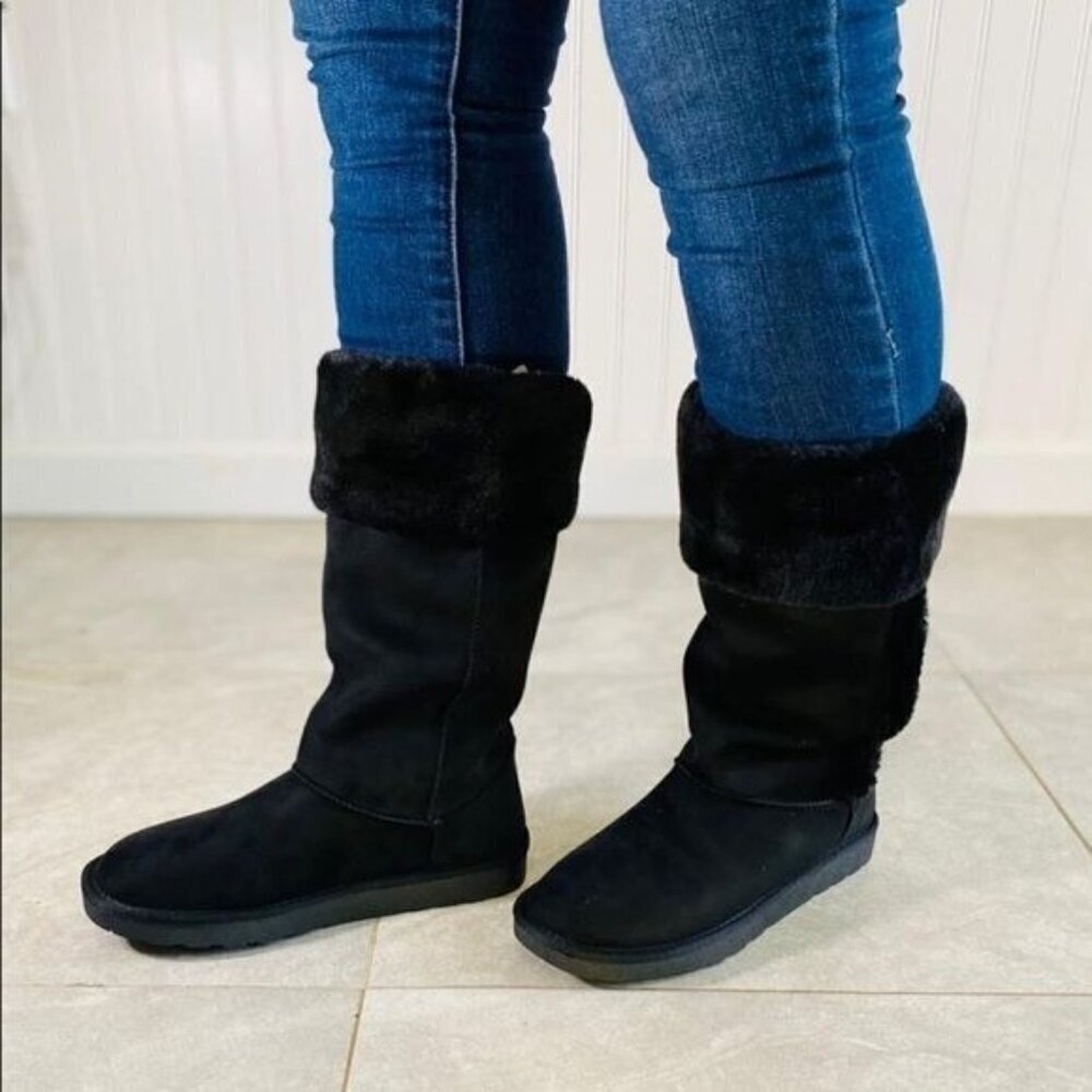 Black Flat No Heel Boots Round Toe Above Ankle Booties Faux Suede